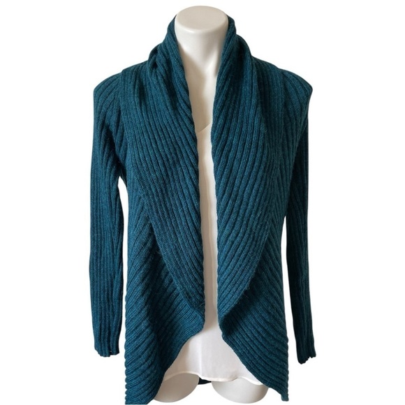 Peruvian Link Alpaca Collection Essential Sweater Open Front Teal Cozy Warm OS - Picture 2 of 10
